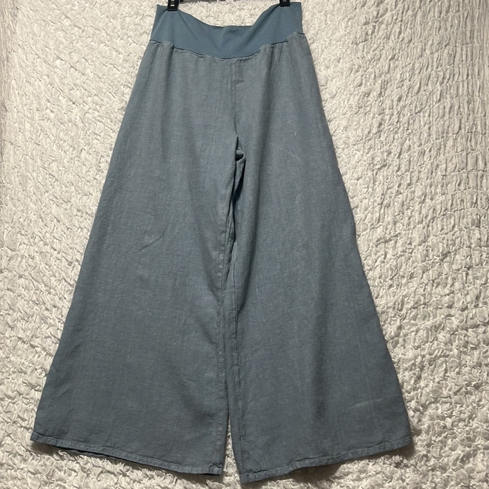 BRYN WALKER BLUE LINEN WIDE LEG PANTS SIZE M